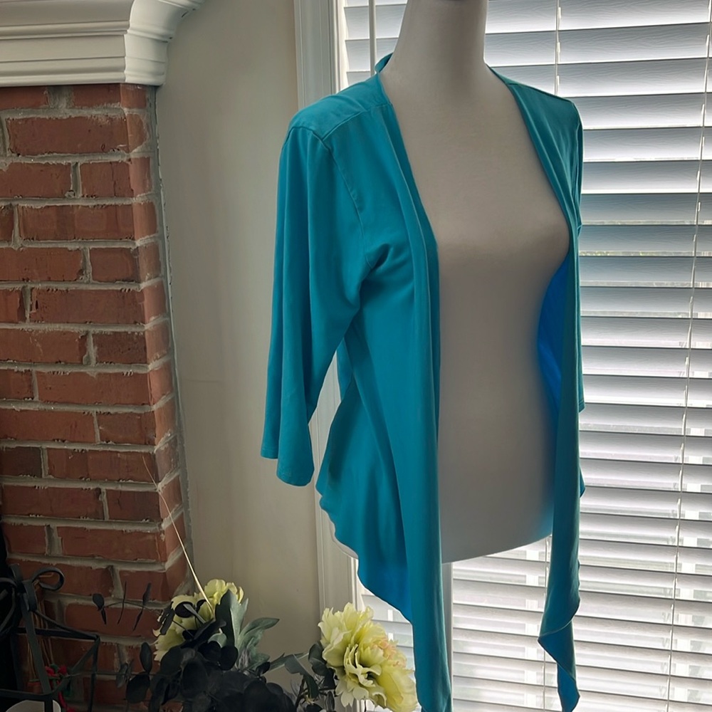Zen Knits blue wrap sweater short sleeve size medium
